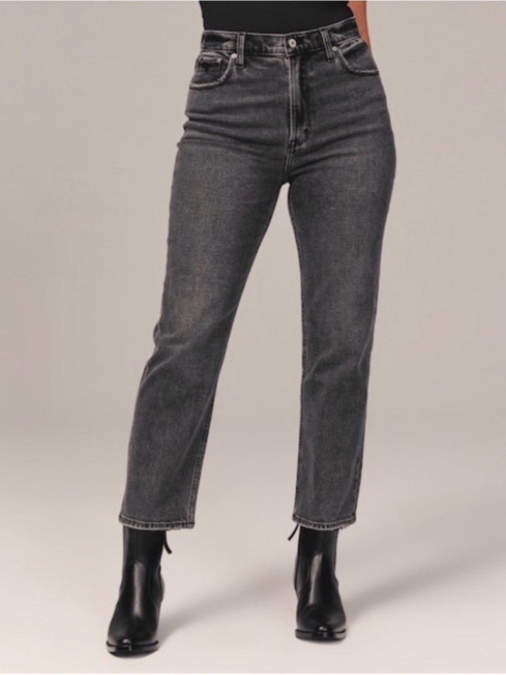 Abercrombie & Fitch Curve Love Ankle Straight Ultra High Rise Black Washed Jeans